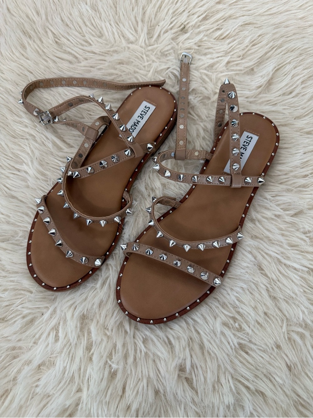 Steve Madden Nude/Tan Silver-Stud Strappy Sandals
